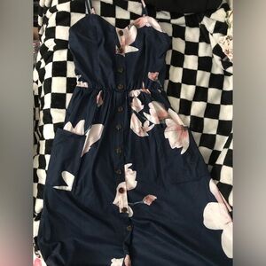 Angashion blue floral dress size small elastic back